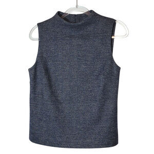 Brooks Brothers Plaid Wool Sweater Gray Sleeveless Mock Neck Office Work Wear M
